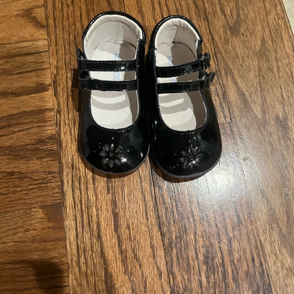 Robeez Black Dress Shoes with Floral Embellishment